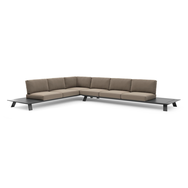 Cesano loungehoek in zwart aluminium met natte heather grey all weather Sunbrella® luxe kussen