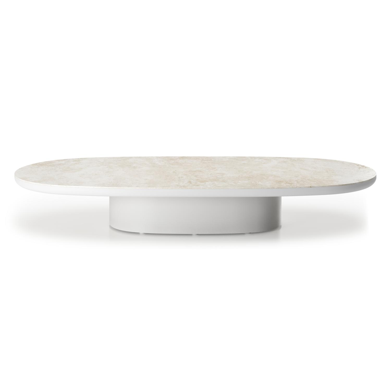 Table de basse Amico bombo en aluminium blanc et céramique pleine Rapolano - Lg. 171 x Lrg. 89 x Haut. 24 cm