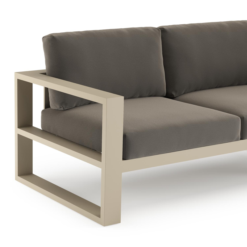 Salon de jardin d'angle Verato en aluminium beige et coussins en all weather sunbrella® luxe natte carbon beige