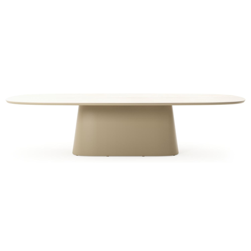 Amico tuintafel bombo xl in beige aluminium en volkeramiek Travertino Bianco - L 320 x B 148 x H 73.5 cm