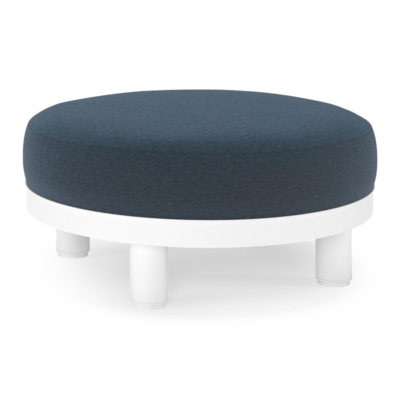 Donato lounge poef in wit aluminium met All Weather Sunbrella® Luxe Heritage Indigo kussen