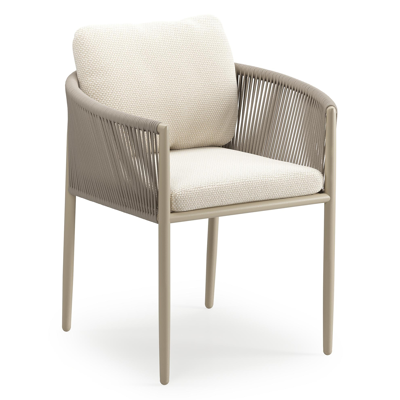 Organo tuinstoel in zwart aluminium en beige verticaal geweven luxe vlakke rope met stoelkussen in All Weather Cosytica Althea Off White