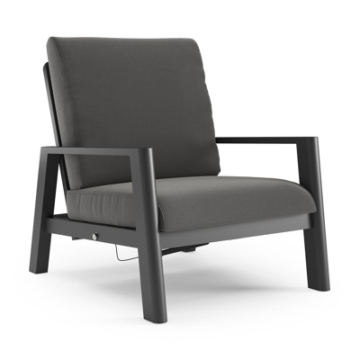 Cirello loungestoel 1-zit in zwart aluminium met natte charcoal chine all weather sunbrella® luxe kussen