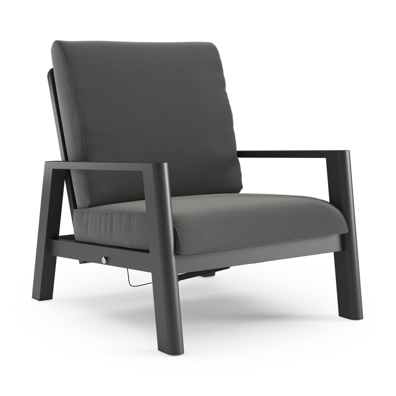 Cirello loungestoel 1-zit in zwart aluminium met natte charcoal chine all weather sunbrella® luxe kussen