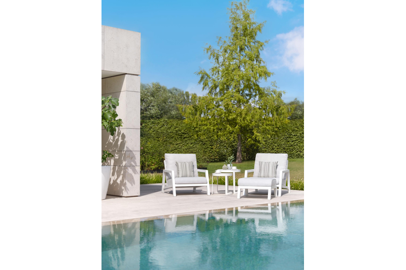 Enna bijzettafels in wit aluminium - tafel 1: Dia. 44 x H 46 cm, tafel 2: Dia. 52 x H 52 cm