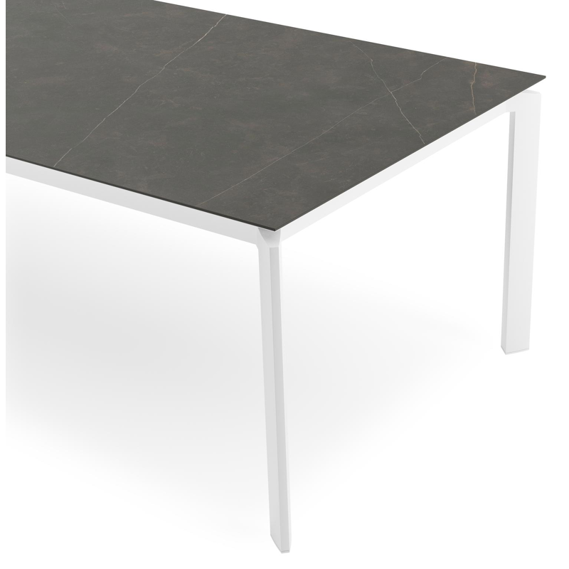 Table de jardin Cirello rectangulaire en aluminium blanc et céramique pleine Calatorao - Lg. 280 x Lrg. 110 x Haut. 75 cm