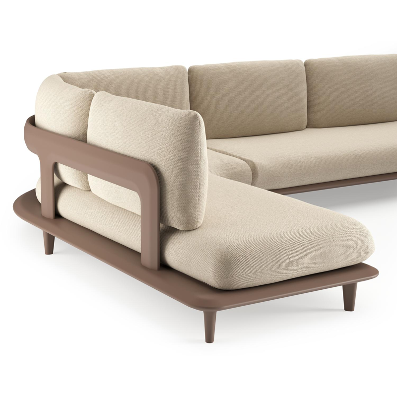 Bomero loungehoek in taupe aluminium met althea chalk all weather cosytica kussen