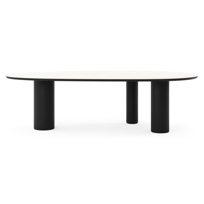 Table de jardin Amico mangue en aluminium noir et céramique pleine Travertino Bianco - Lg. 260 x Lrg. 130 x Haut. 73.5 cm