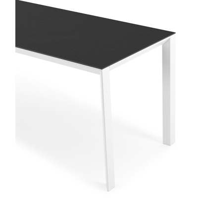 Table de jardin Malito rectangulaire en aluminium blanc et céramique pleine Nero Black - Lg. 220 x Lrg. 70 x Haut. 75 cm