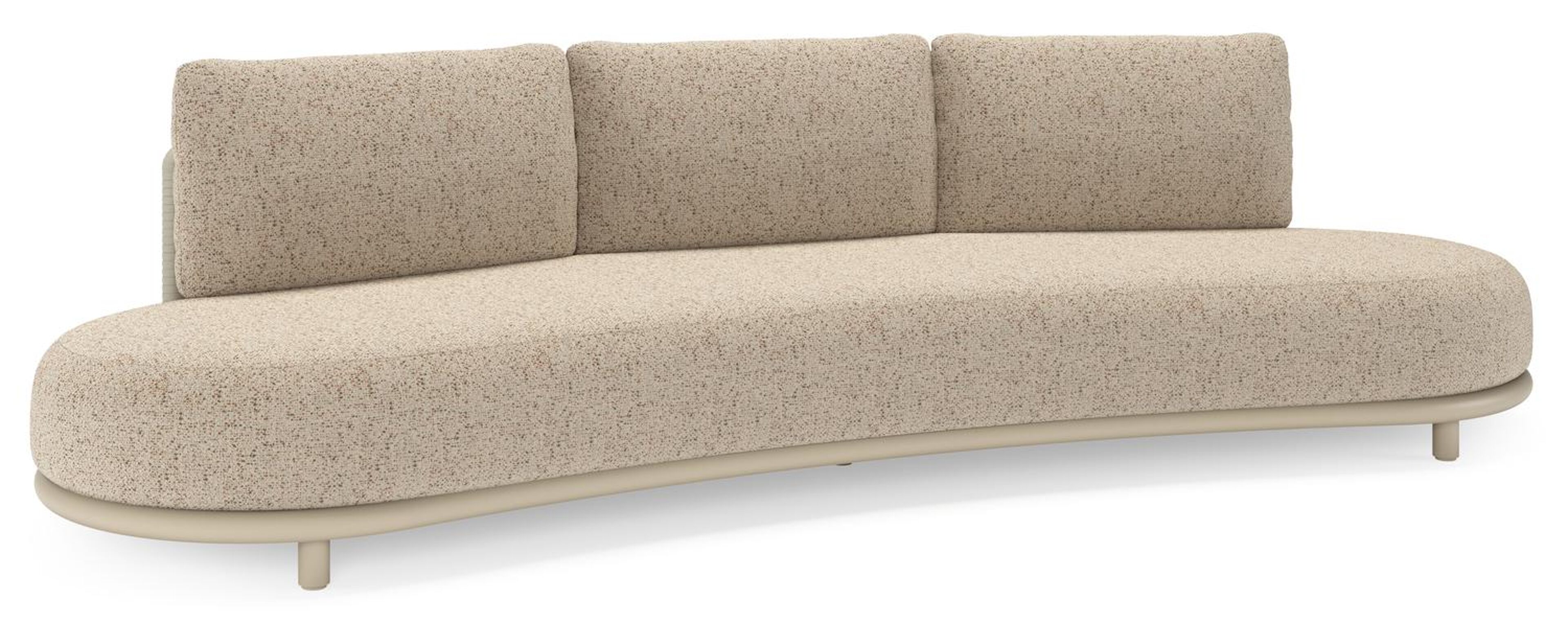 Lomano loungebank in beige aluminium en beige verticaal geweven luxe vlakke rope met Bora Jungle all weather cosytica