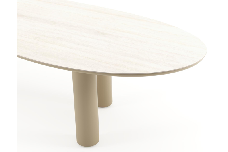 Amico tuintafel organisch in beige aluminium en volkeramiek Travertino Bianco - L 320 x B 120 x H 73.5 cm