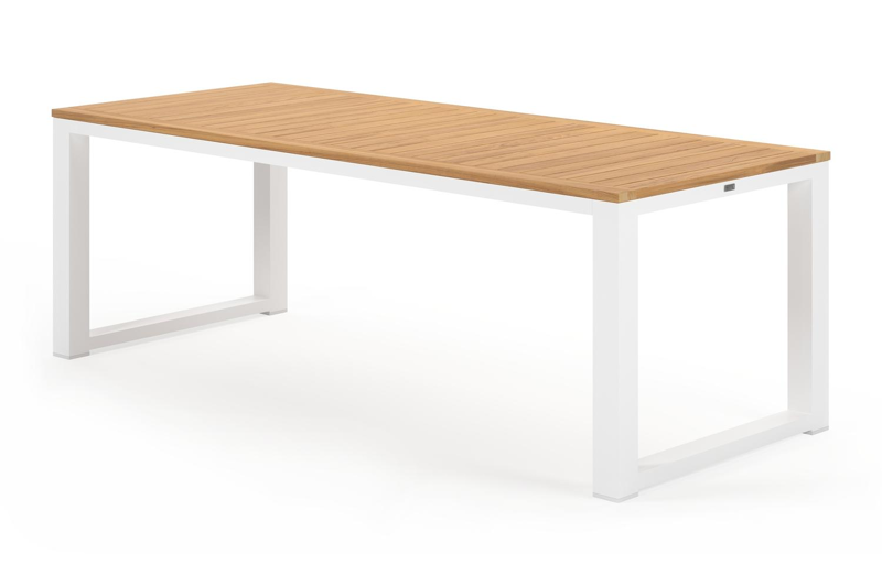 Livo tuintafel rechthoekig in wit aluminium en teak - L 220 x B 92 x H 73 cm