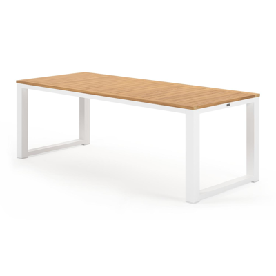 Livo tuintafel rechthoekig in wit aluminium en teak - L 220 x B 92 x H 73 cm