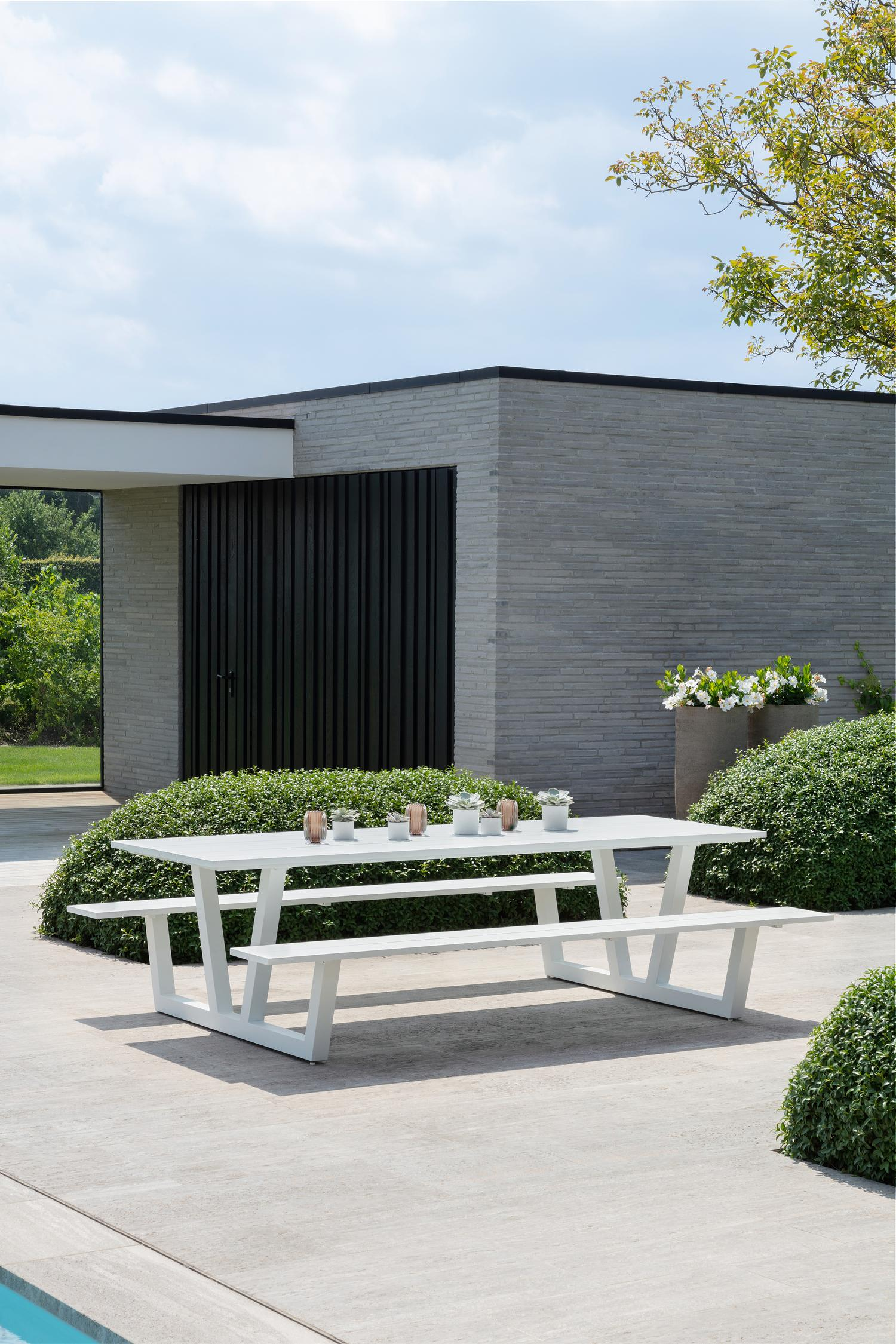 Felino picknicktafel in wit aluminium - L 260 x B 176 x H 76 cm