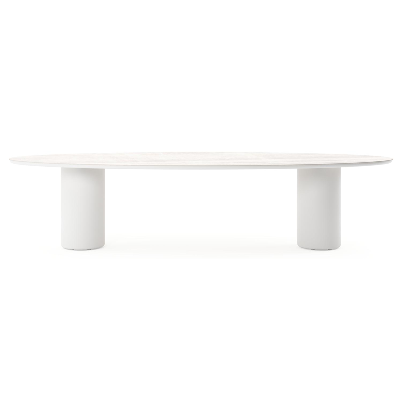 Table de jardin Amico oval en aluminium blanc et céramique pleine Taj Mahal - Lg. 320 x Lrg. 130 x Haut. 73.5 cm