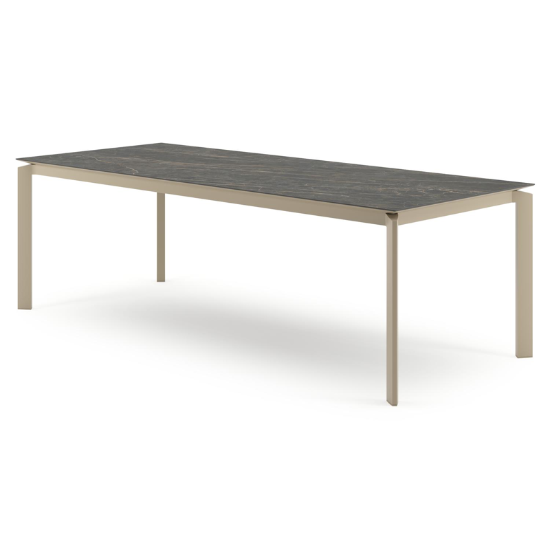 Table de jardin Cirello rectangulaire en aluminium beige et céramique pleine Black Obsession - Lg. 240 x Lrg. 100 x Haut. 74.5 cm