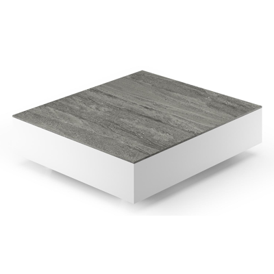 Como loungetafel rechthoekig in wit aluminium en volkeramiek Aspen Grey - L 70 x B 80 x H 20 cm