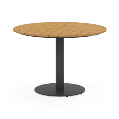 Lagos tuinset in zwart aluminium en naturel polywood tafelblad met 4 stapelbare Vigo tuinstoelen