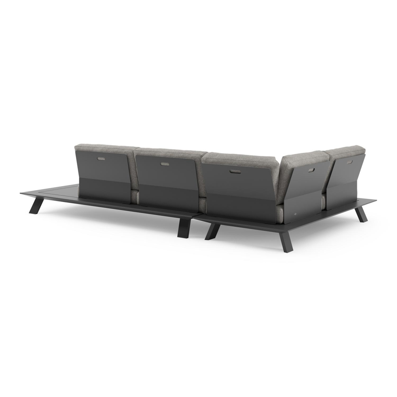 Cesano loungehoek in zwart aluminium met tundra charcoal all weather Sunbrella® luxe kussen