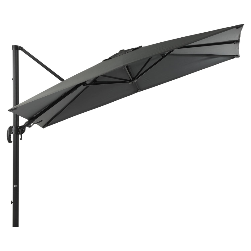 Avola zweefparasol met tiltfunctie in zwart aluminium met grijs weather+ softtouch parasoldoek - L1 200 x L2 300 cm (zonder voet)