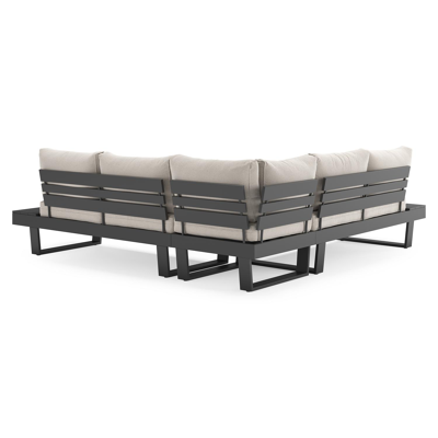 Salon de jardin Alora en aluminium noir et coussins en Weather+ Softtouch beige et table basse