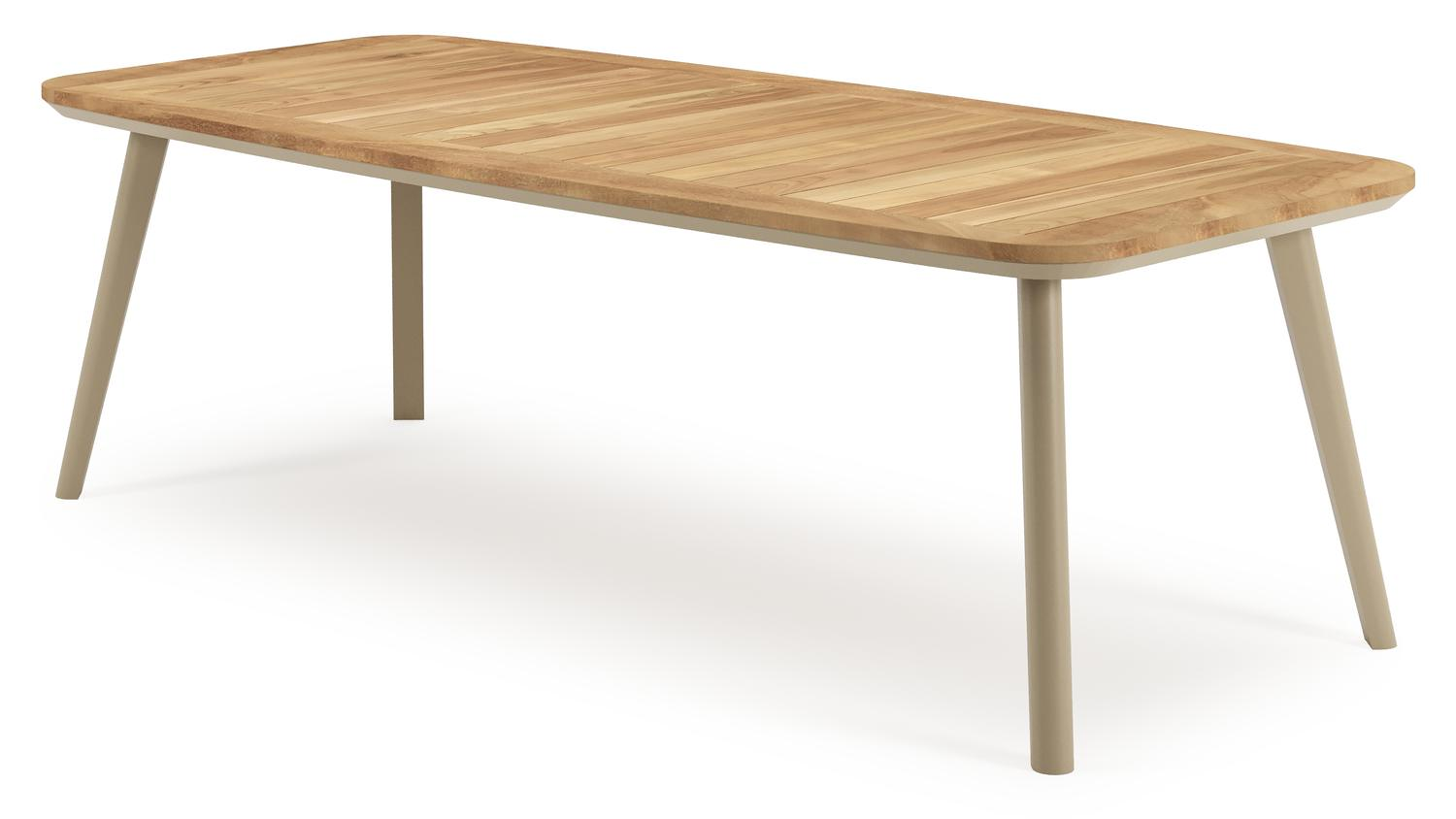 Mosa bootvormige tuinset in beige aluminium en teak natural finish met 6 Matera tuinstoelen