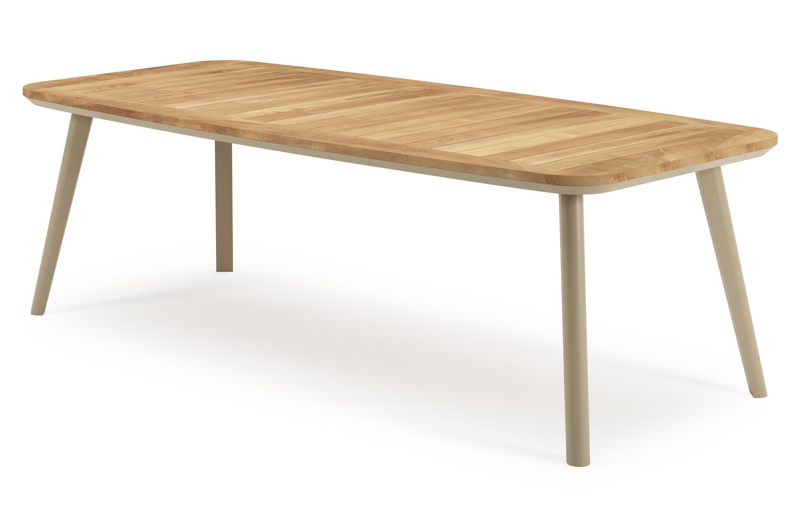 Mosa bootvormige tuinset in beige aluminium en teak natural finish met 6 Matera tuinstoelen