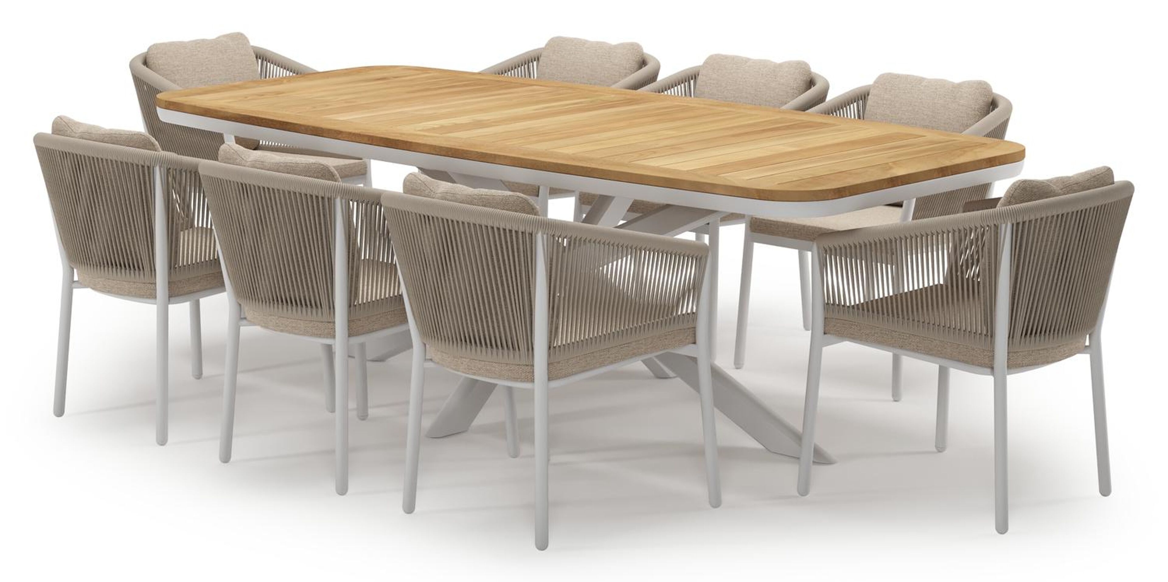 Ensemble de jardin Pamplona en aluminium blanc et sintered stone natural finish avec 8 chaises de jardin Gerona