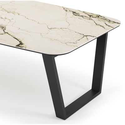 Pagino tuintafel bootvorm in zwart aluminium en volkeramiek colorado dunes - L 255 x B 115 x H 73 cm