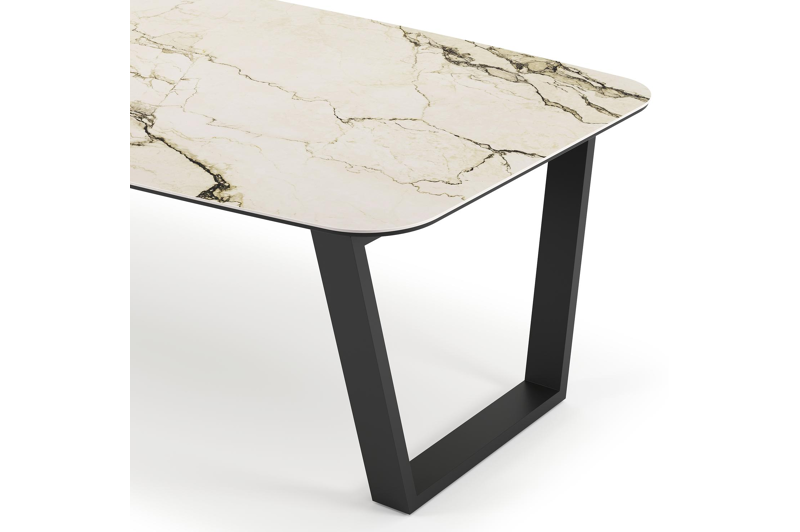 Pagino tuintafel bootvorm in zwart aluminium en volkeramiek colorado dunes - L 255 x B 115 x H 73 cm