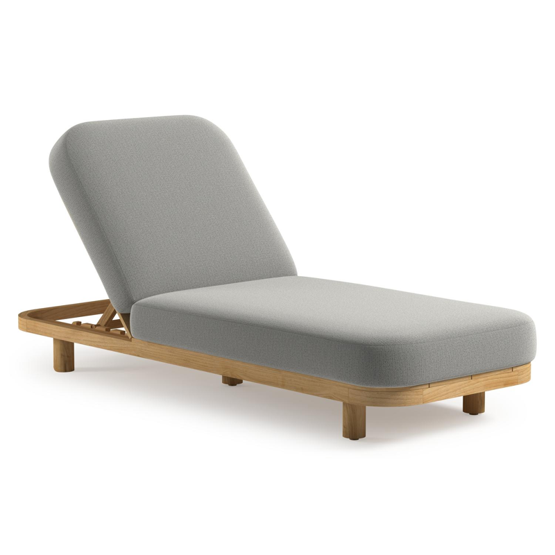 Chaise longue réglable Donato en teck avec All Weather Sunbrella® luxe savane nimbus coussin