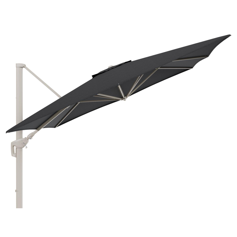 Parasol pendant Minore avec fonction tilt en aluminium beige et toile de parasol All Weather Sunbrella® Luxe Chartres Sooty - Lg.1: 350 x Lg.2: 350 cm (sans pied de parasol