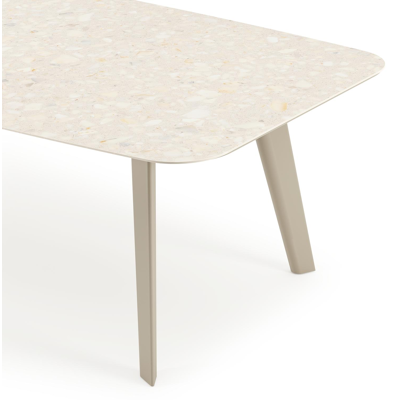 Lacrima tuintafel bootvorm in beige aluminium en volkeramiek retrostone - L 255 x B 115 cm