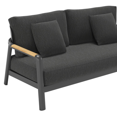 Canapé de jardin Salamanca en aluminium noir et teck avec coussins en weather+ softtouch sky black