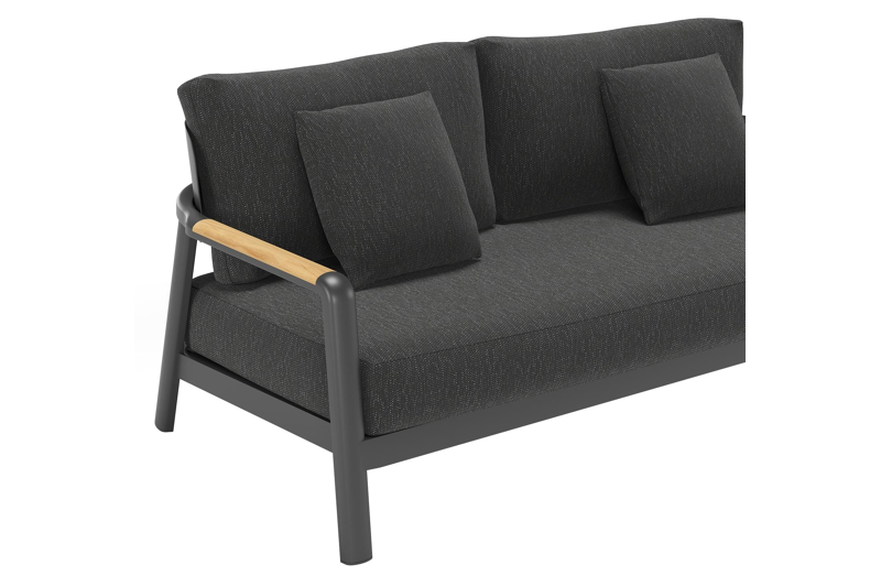 Salamanca loungebank in zwart aluminium en teak met sky black weather+ softtouch kussen