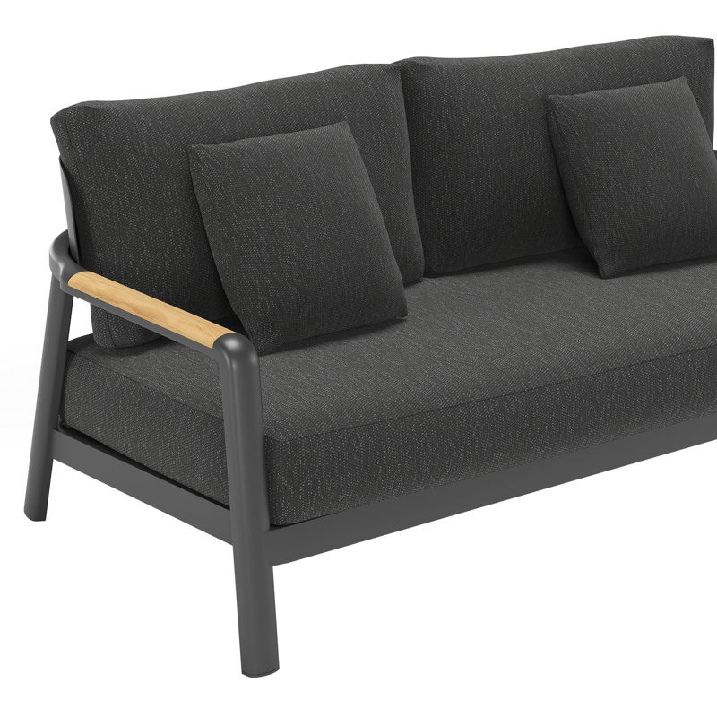 Salamanca loungebank in zwart aluminium en teak met sky black weather+ softtouch kussen