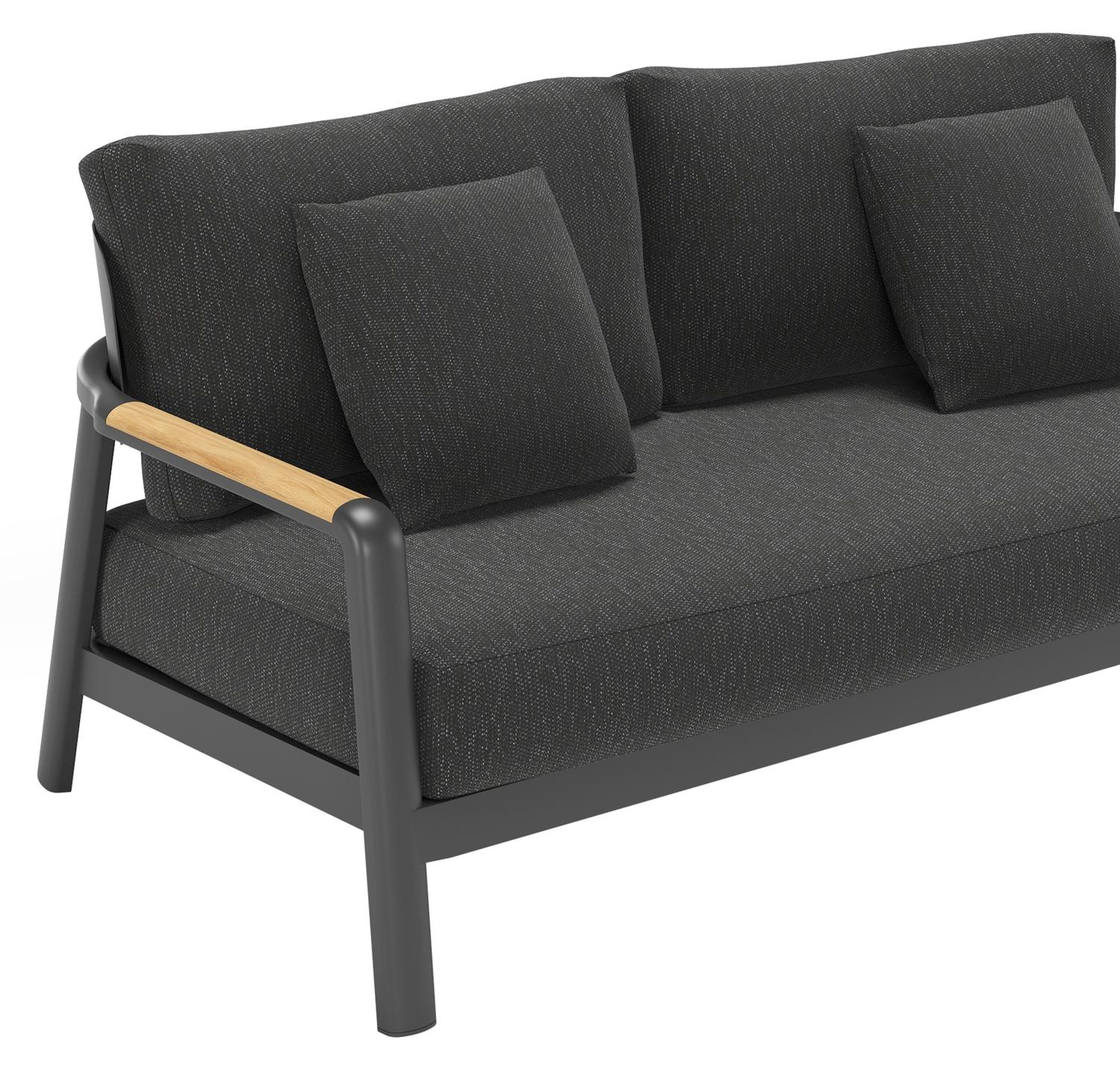 Salamanca loungebank in zwart aluminium en teak met sky black weather+ softtouch kussen