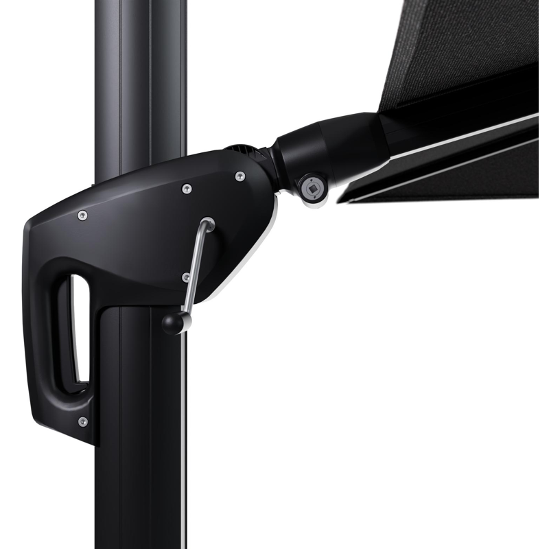 Parasol pendant Minore avec fonction tilt en aluminium noir et toile de parasol en All Weather Solica Firenze Tunder  - Lg.1: 280 x Lg.2: 370 cm (sans pied de parasol