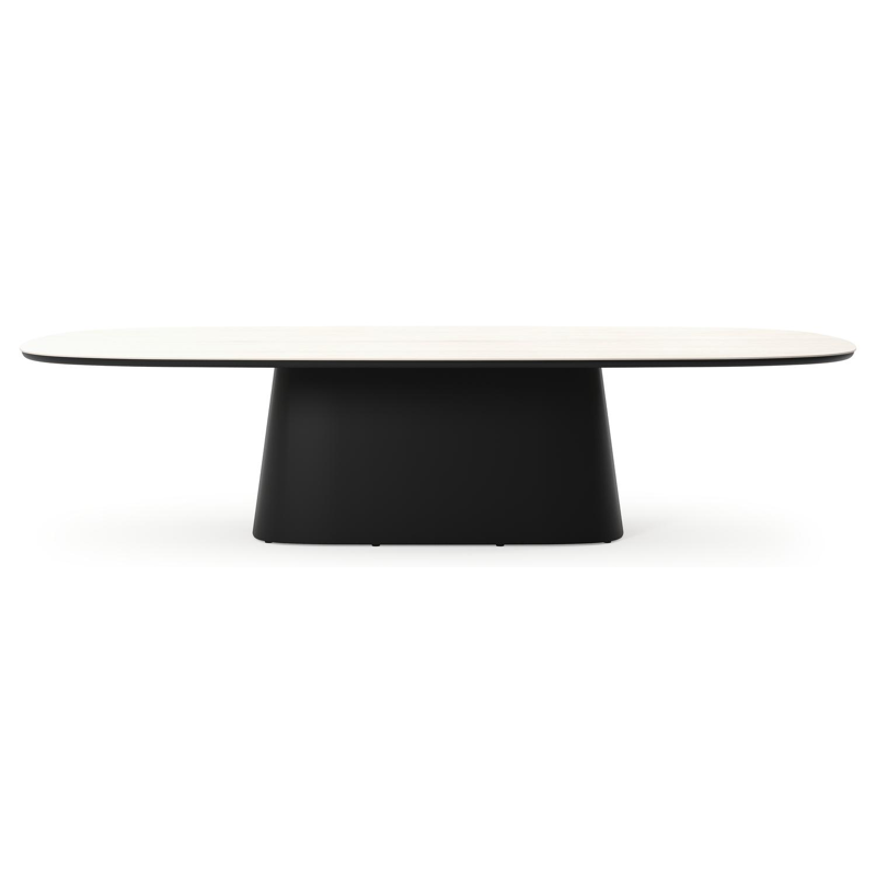 Amico tuintafel bombo xl in zwart aluminium en volkeramiek Travertino Bianco - L 320 x B 148 x H 74 cm