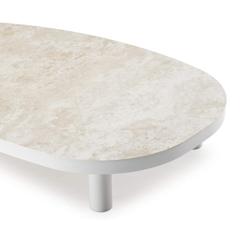 Table de basse Donato organique en aluminium blanc et céramique pleine Rapolano - Lg. 151 x Lrg. 90 x Haut. 25 cm