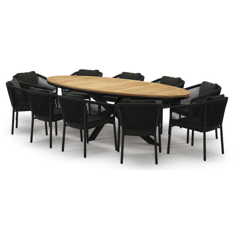 Ensemble de jardin Pamplona en aluminium noir et sintered stone natural finish avec 10 chaises de jardin Gerona