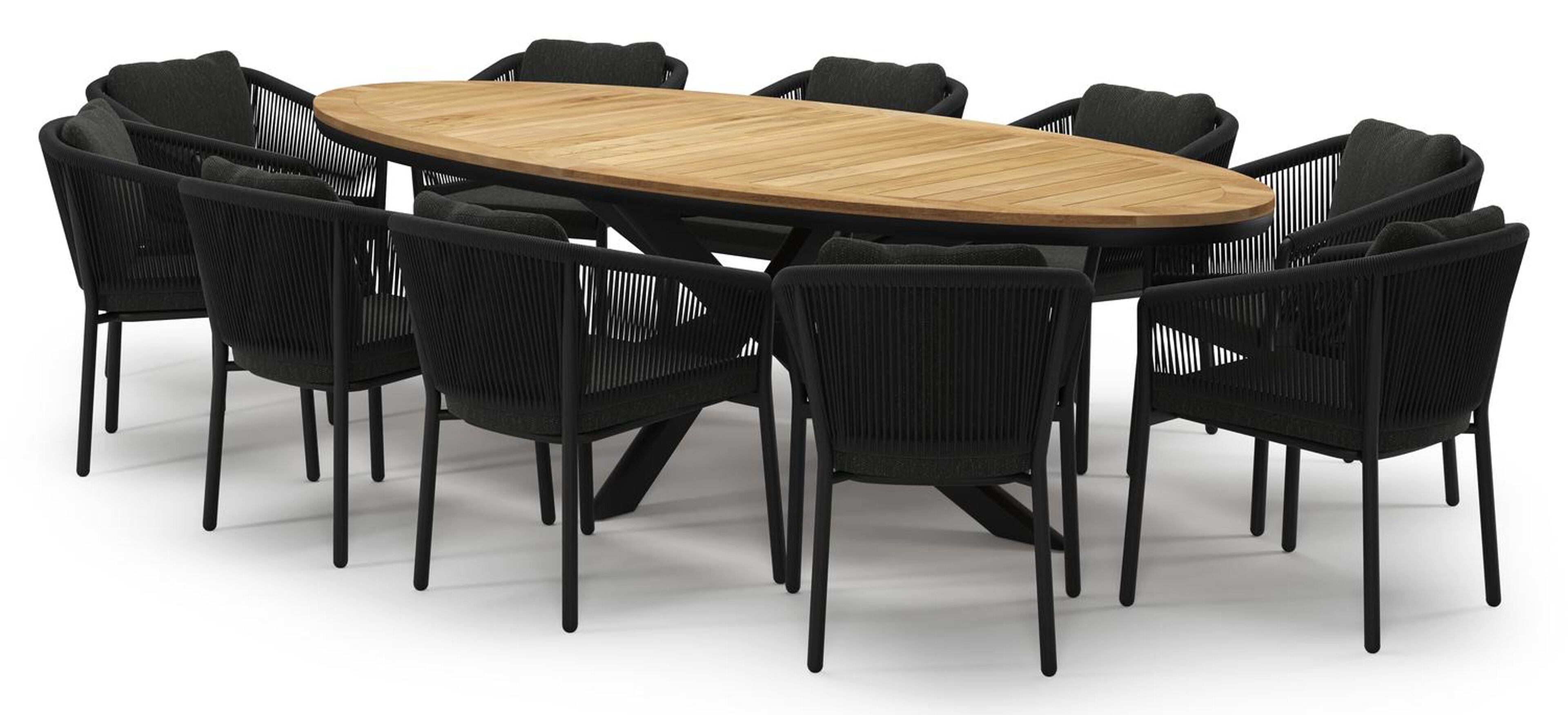 Ensemble de jardin Pamplona en aluminium noir et sintered stone natural finish avec 10 chaises de jardin Gerona