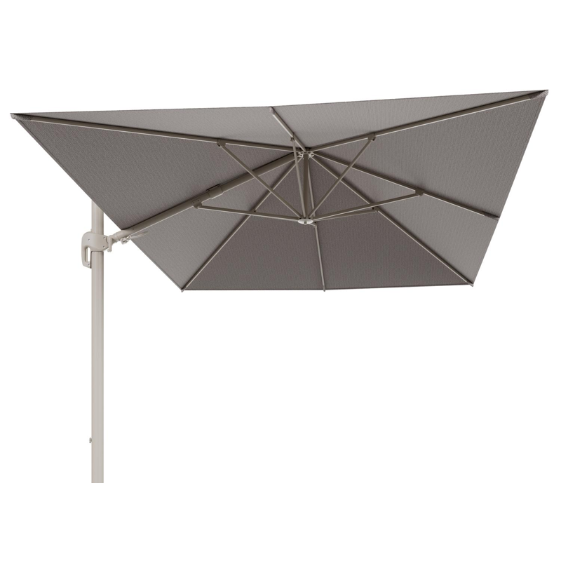 Parasol pendant Rufina avec fonction tilt en aluminium beige et toile de parasol en All Weather Sunbrella® Luxe Wander Granite  - Lg.1 400 x Lg.2 300 cm (sans pied de parasol