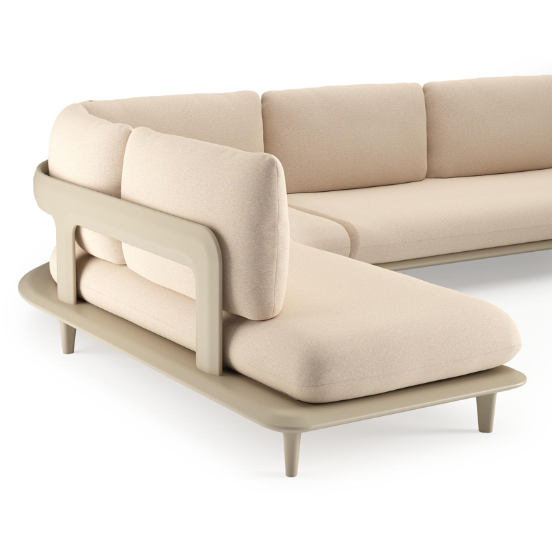 Bomero loungehoek in beige aluminium met heritage papyrus all weather sunbrella® luxe kussen