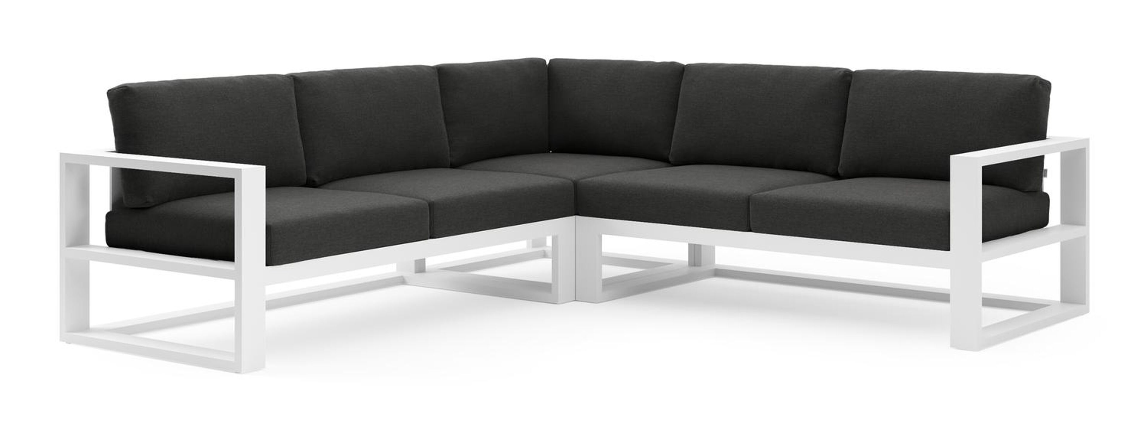 Verato loungehoek in wit aluminium met chartres sooty all weather sunbrella® luxe kussen