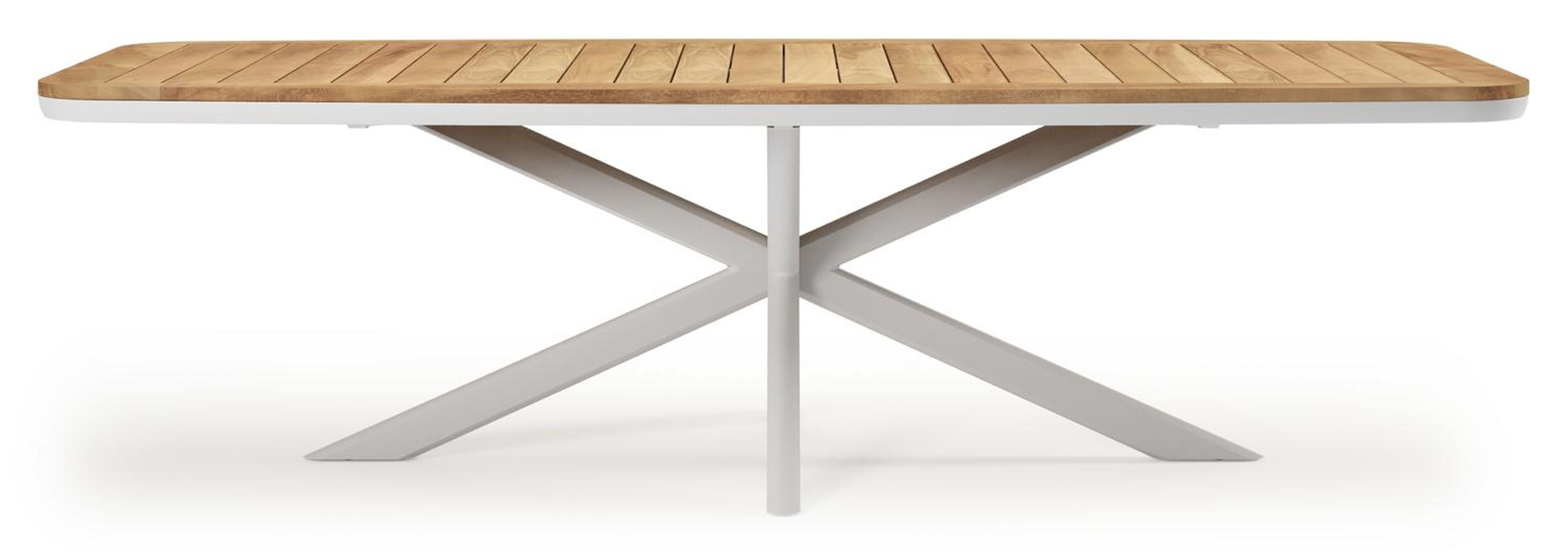 Pamplona tuintafel bootvorm in wit aluminium en teak natural finish - L 270 x B 115 x H 72 cm