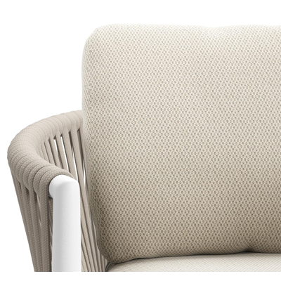 Chaise de jardin Organo en aluminium blanc et corde luxe plate tissée verticalement beige avec coussin en lopi marble all weather sunbrella® luxe