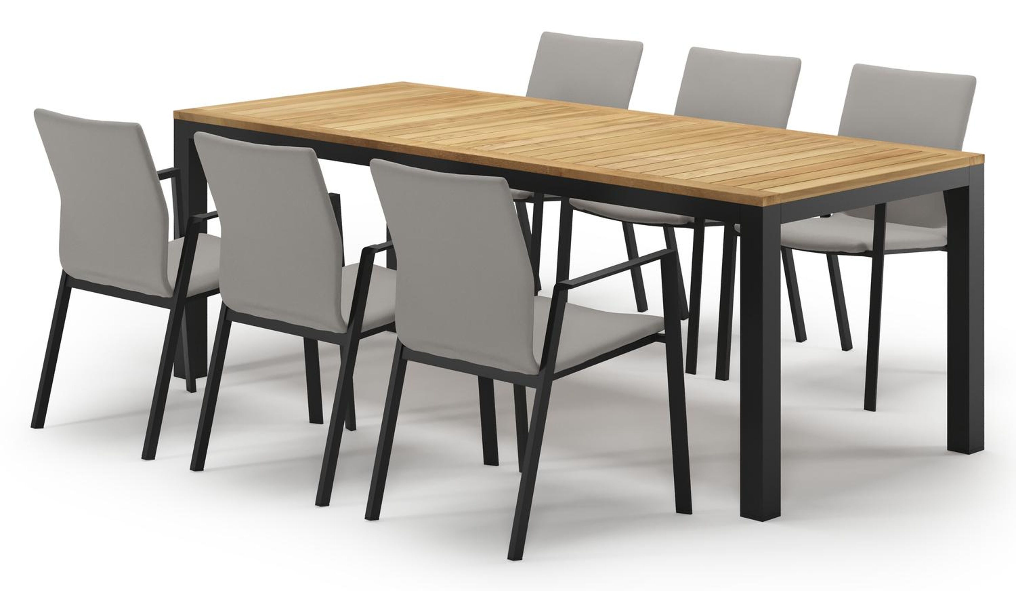 Ensemble de jardin Varese en aluminium noir et teck avec 6 chaises de jardin Madura
