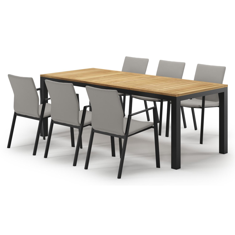 Ensemble de jardin Varese en aluminium noir et teck avec 6 chaises de jardin Madura