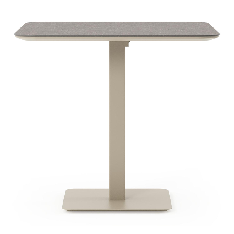 Fano kantelbare tuintafel afgerond vierkant in beige aluminium en volkeramiek Wulong - L 80 x B 80 x H 72.5 cm